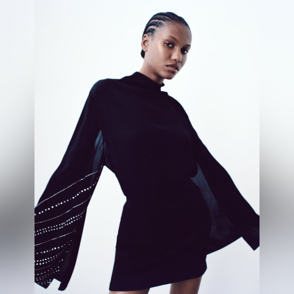 🆕ZARA Rhinestone Cape Sleeve Blouse - Picture 5 of 8